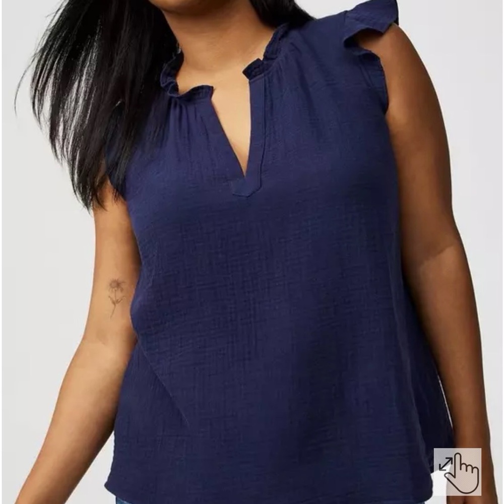 Elegant Navy Ruffle Sleeve Blouse